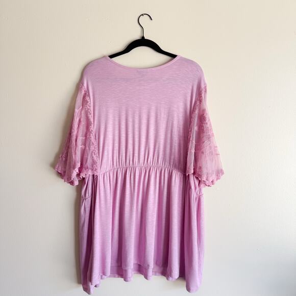 Torrid Pink Purple Knit Crewneck Lace Dolman Sleeve Babydoll Top - 4X - Picture 8 of 11